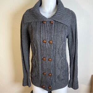 Merona Grey M Wool Blend Chunky Button Cardigan Grandpa Sweater Faux Leather